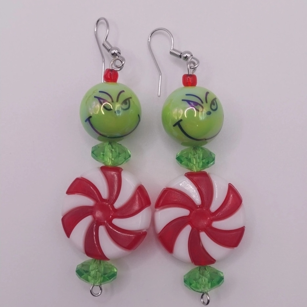 Green and Red Smiley Face Earrings